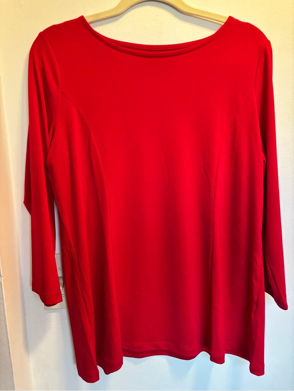 Susan Graver Vibrant Red 3/4 Sleeve Boatneck Top